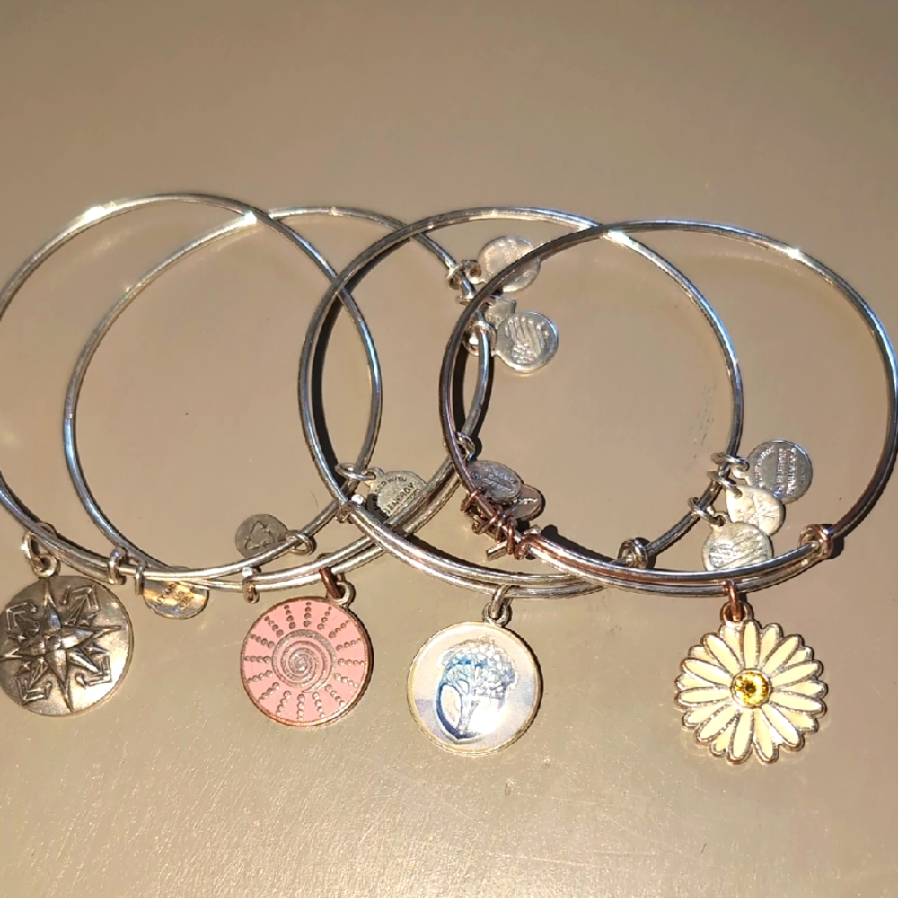Alex and Ani Silver Charm Bracelet Set with Colorful Enamel Charms